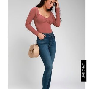 HALEIGH MARSALA RIBBED LONG SLEEVE BODYSUIT Size M